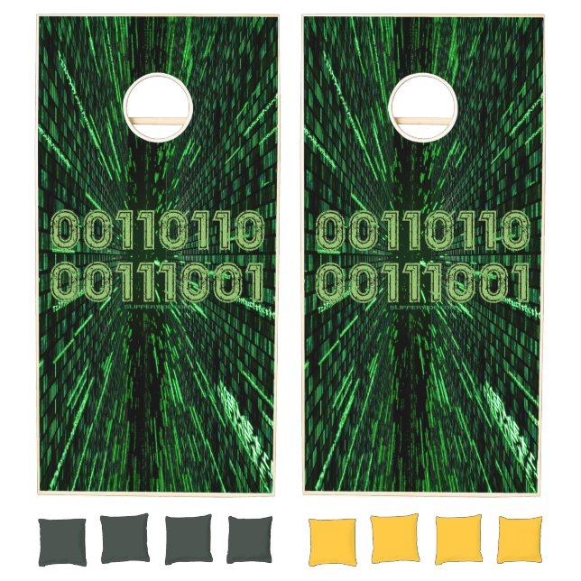 SlipperyJoe's 69 binary code vibrant green compute Cornhole Set (Set)
