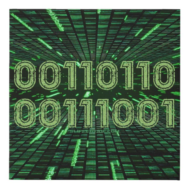 SlipperyJoe's 69 binary code vibrant green compute Faux Canvas Print (Front)