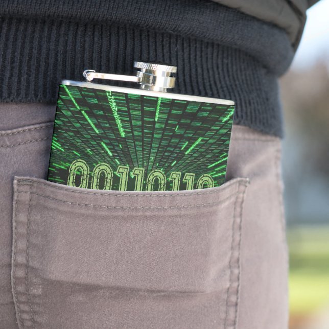SlipperyJoe's 69 binary code vibrant green compute Flask (In Situ)