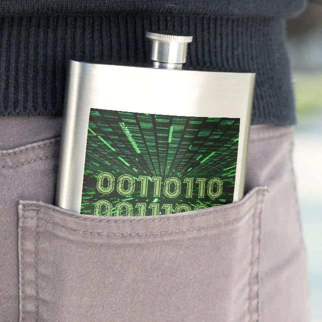 SlipperyJoe's 69 binary code vibrant green compute Flask (In Situ)