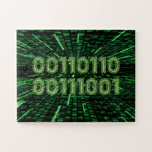 SlipperyJoe's 69 binary code vibrant green compute Jigsaw Puzzle
