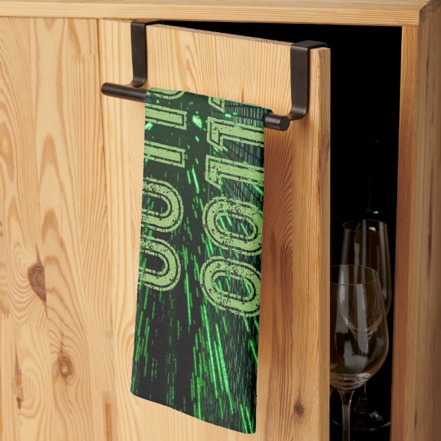 SlipperyJoe's 69 binary code vibrant green compute Kitchen Towel (Thirds Fold)