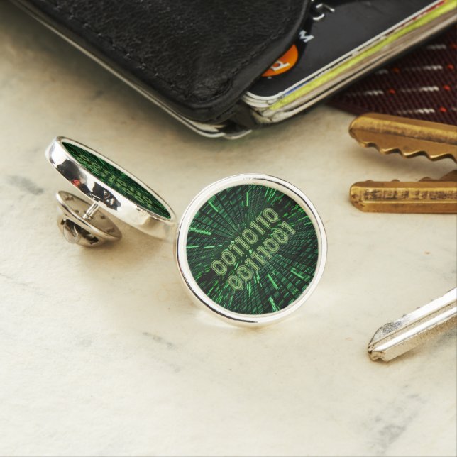 SlipperyJoe's 69 binary code vibrant green compute Lapel Pin (In Situ)