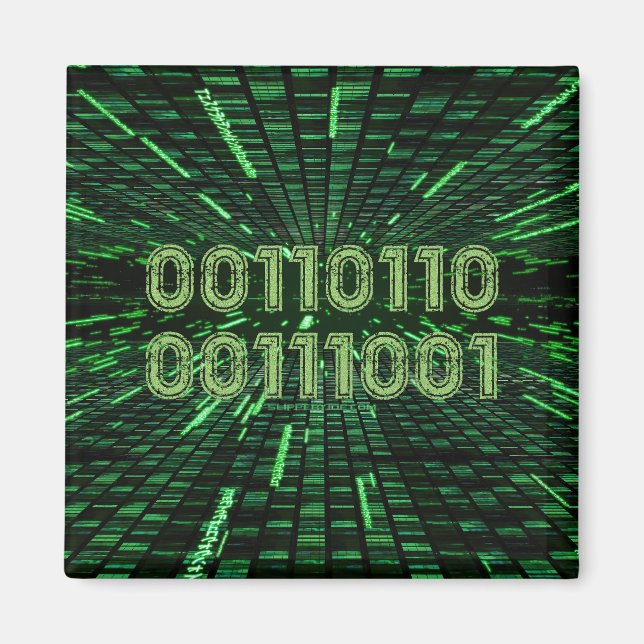SlipperyJoe's 69 binary code vibrant green compute Magnet (Front)