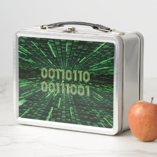 SlipperyJoe's 69 binary code vibrant green compute Metal Lunch Box