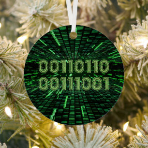 SlipperyJoe's 69 binary code vibrant green compute Metal Ornament