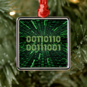 SlipperyJoe's 69 binary code vibrant green compute Metal Ornament