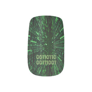 SlipperyJoe's 69 binary code vibrant green compute Minx Nail Art