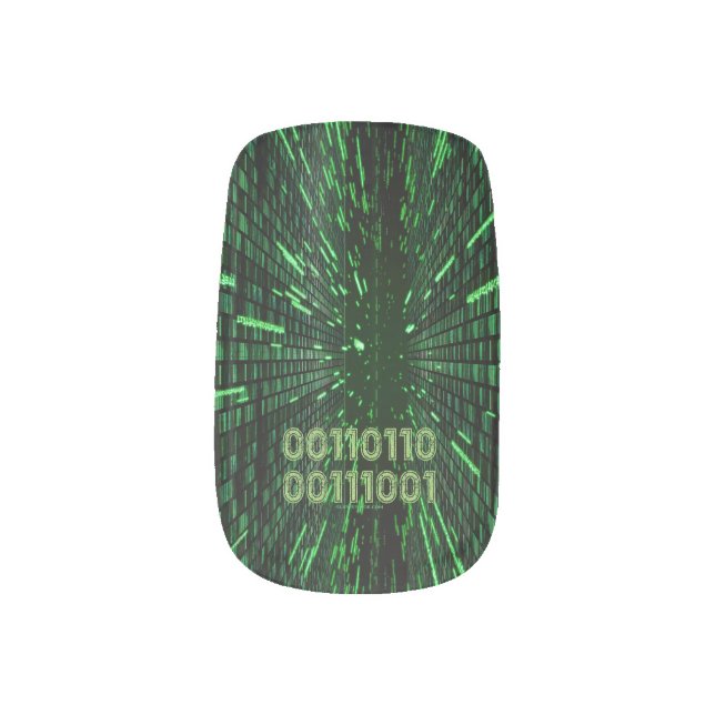 SlipperyJoe's 69 binary code vibrant green compute Minx Nail Art (Left Thumb)
