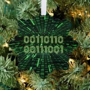 SlipperyJoe's 69 binary code vibrant green compute Ornament Card