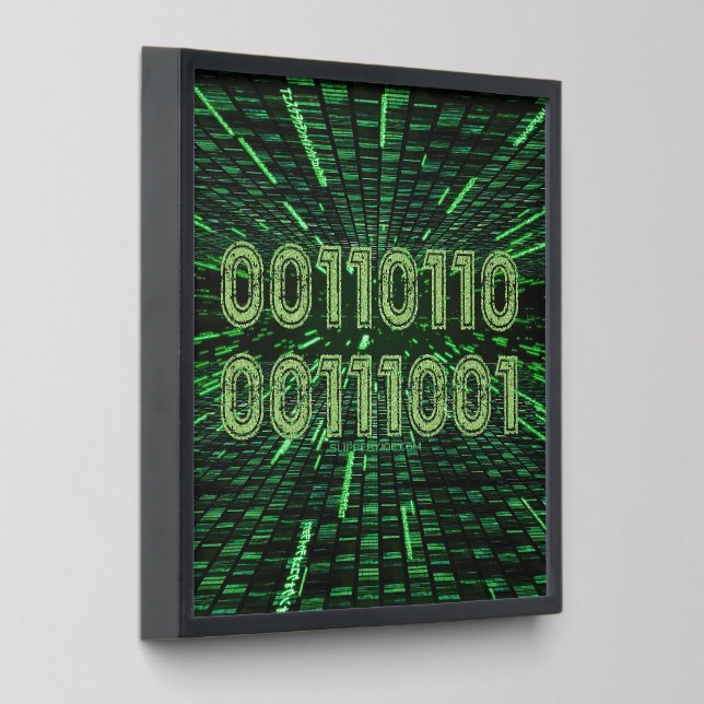 SlipperyJoe's 69 binary code vibrant green compute Peel And Stick Photo Tile (Angled)