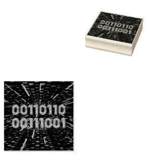 SlipperyJoe's 69 binary code vibrant green compute Rubber Stamp