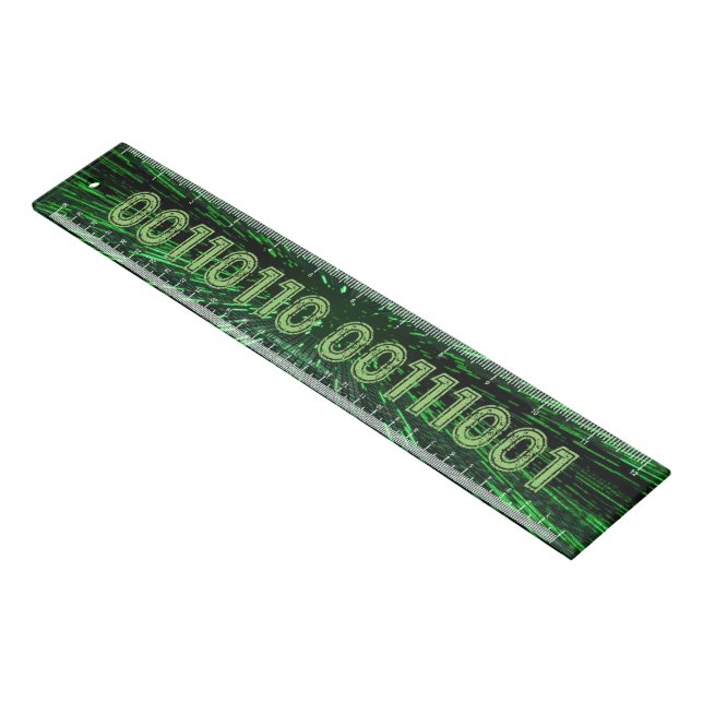 SlipperyJoe's 69 binary code vibrant green compute Ruler (Angled)