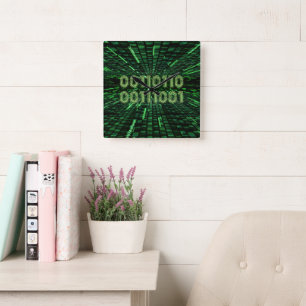 SlipperyJoe's 69 binary code vibrant green compute Square Wall Clock
