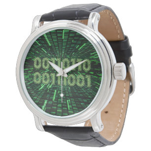 SlipperyJoe's 69 binary code vibrant green compute Watch