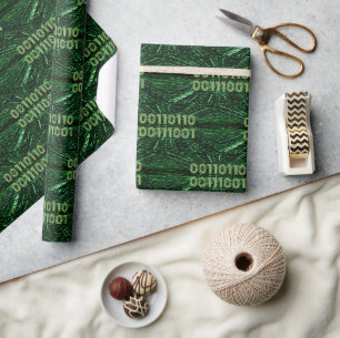 SlipperyJoe's 69 binary code vibrant green compute Wrapping Paper