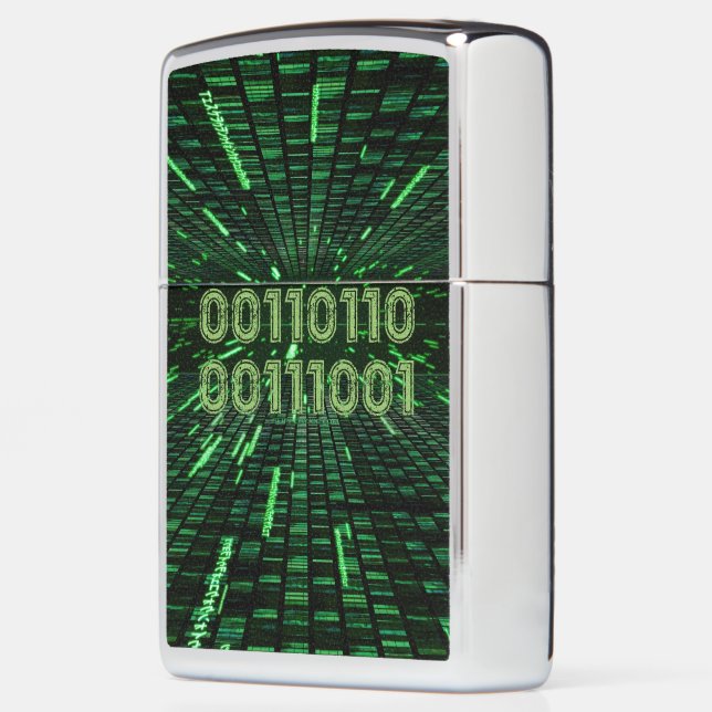SlipperyJoe's 69 binary code vibrant green compute Zippo Lighter (Left)