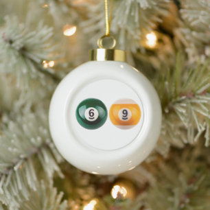 SlipperyJoe's 69 hard pool table two billiard ball Ceramic Ball Christmas Ornament