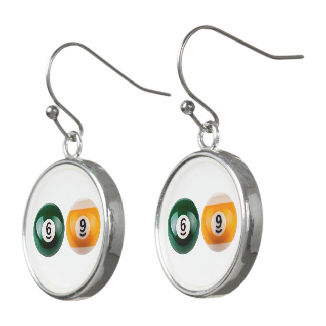 SlipperyJoe's 69 hard pool table two billiard ball Earrings (Angled)