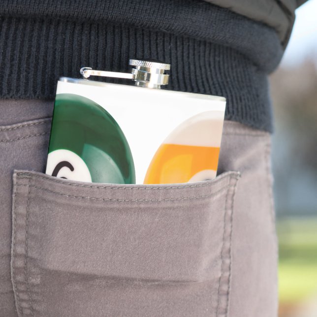 SlipperyJoe's 69 hard pool table two billiard ball Flask (In Situ)