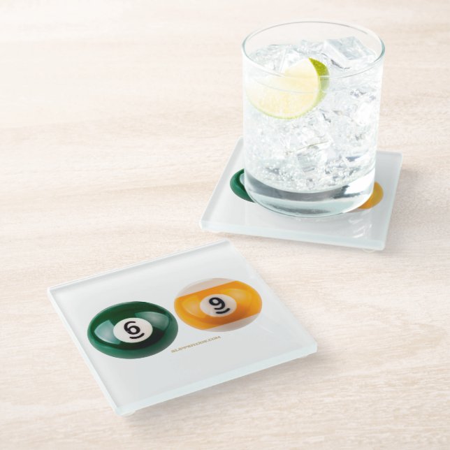 SlipperyJoe's 69 hard pool table two billiard ball Glass Coaster (Angled)