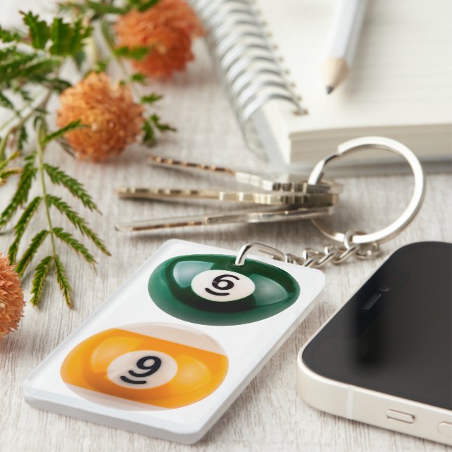 SlipperyJoe's 69 hard pool table two billiard ball Keychain (Front Right)