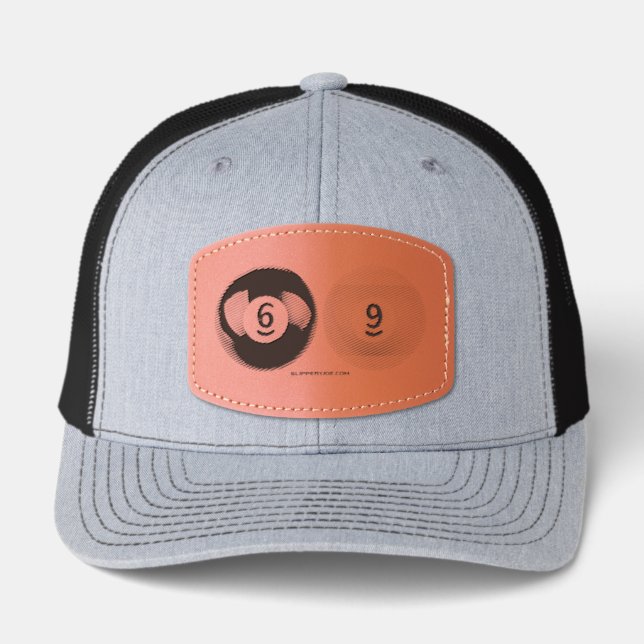 SlipperyJoe's 69 hard pool table two billiard ball Leather Patch Hat (Front)
