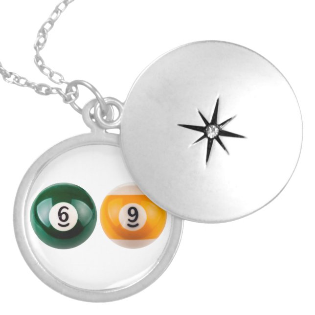 SlipperyJoe's 69 hard pool table two billiard ball Locket Necklace (Front)