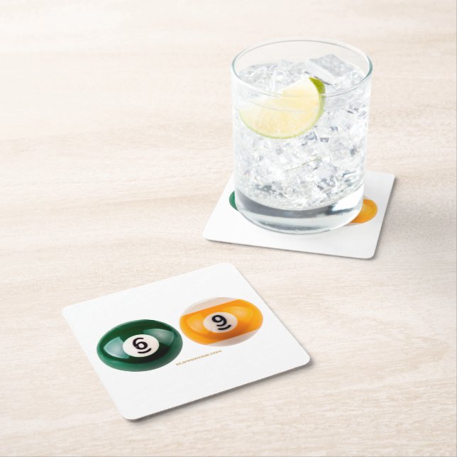 SlipperyJoe's 69 hard pool table two billiard ball Square Paper Coaster (Insitu)