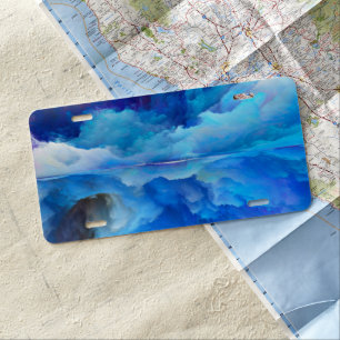 SlipperyJoe's abstract cloud artwork colorful surr License Plate