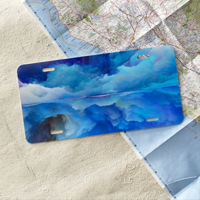 SlipperyJoe's abstract cloud artwork colorful surr License Plate (In Situ)
