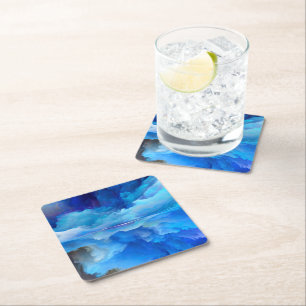 SlipperyJoe's abstract cloud artwork colorful surr Square Paper Coaster