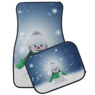 SlipperyJoe's adorable Christmas snowman character Car Floor Mat