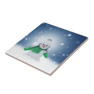 SlipperyJoe's adorable Christmas snowman character Ceramic Tile