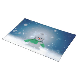 SlipperyJoe's adorable Christmas snowman character Cloth Placemat