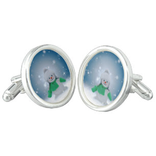 SlipperyJoe's adorable Christmas snowman character Cufflinks