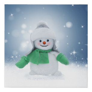 SlipperyJoe's adorable Christmas snowman character Faux Canvas Print