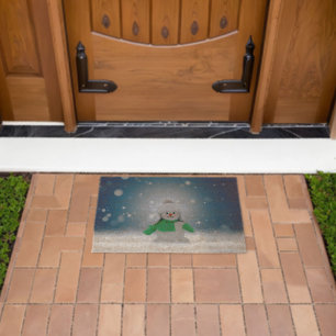 SlipperyJoe's adorable Christmas snowman character Fiber Doormat