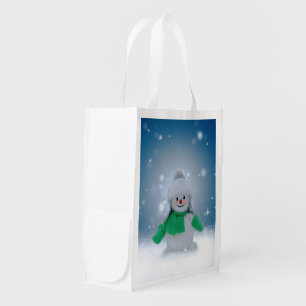 SlipperyJoe's adorable Christmas snowman character Grocery Bag