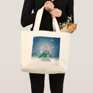 SlipperyJoe's adorable Christmas snowman character Large Tote Bag