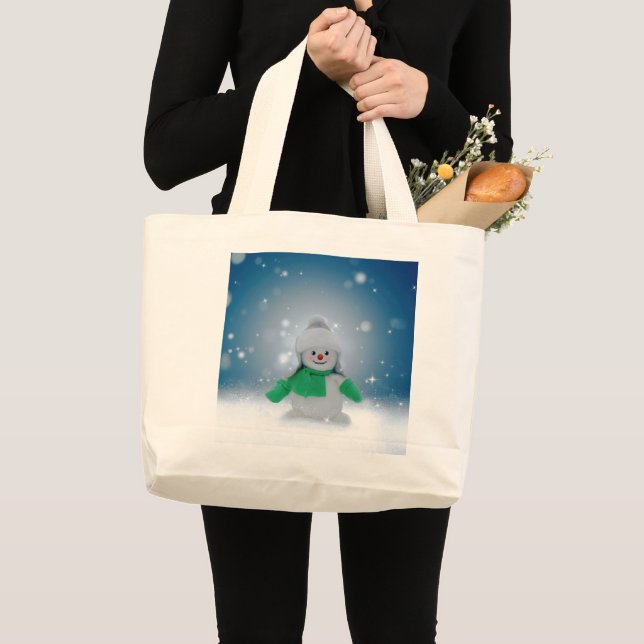 SlipperyJoe's adorable Christmas snowman character Large Tote Bag (Front (Product))