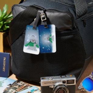 SlipperyJoe's adorable Christmas snowman character Luggage Tag
