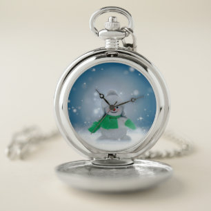 SlipperyJoe's adorable Christmas snowman character Pocket Watch