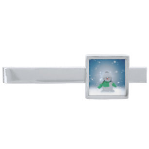SlipperyJoe's adorable Christmas snowman character Silver Finish Tie Bar