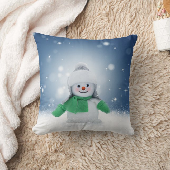 SlipperyJoe's adorable Christmas snowman character Throw Pillow (Blanket)