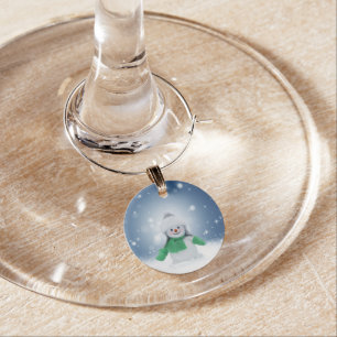 SlipperyJoe's adorable Christmas snowman character Wine Charm