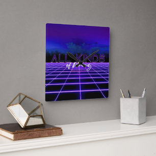 SlipperyJoe's all kinds wrong bold 3D text retro 1 Square Wall Clock