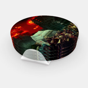 SlipperyJoe's apocalyptic Halloween scene large gr Coaster Set