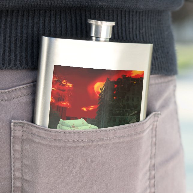 SlipperyJoe's apocalyptic Halloween scene large gr Flask (In Situ)