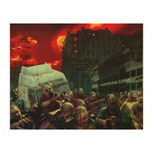 SlipperyJoe's apocalyptic Halloween scene large gr Wood Wall Art